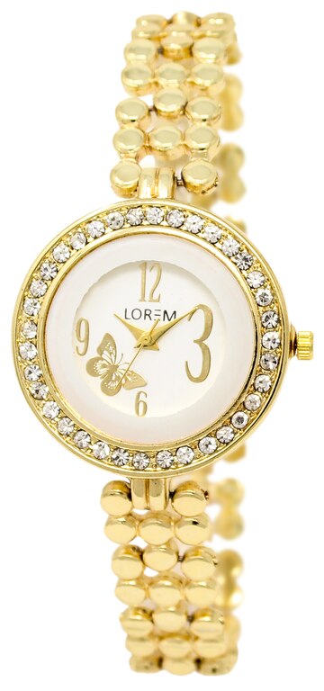 LOREM Arrival Golden Belt Studed Diamond Dial Watch - For Girls